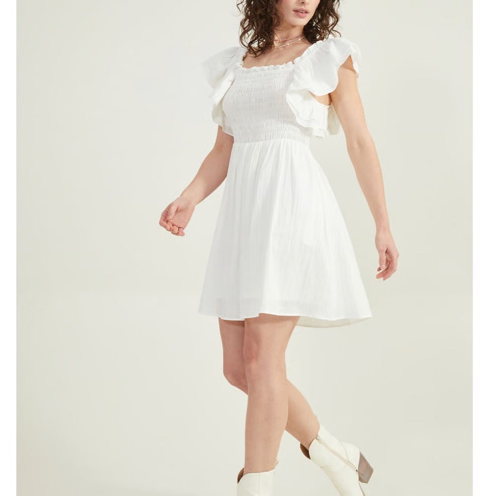 NWT Altar’d State Camilla Smocked White Mini Dress Sz Large